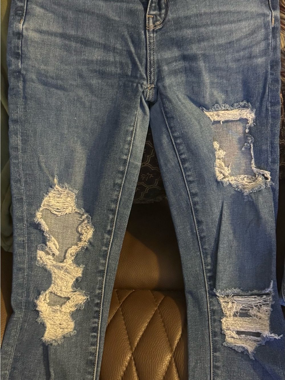 American Eagle Outfitters Blue Distressed Straight Leg Jeans